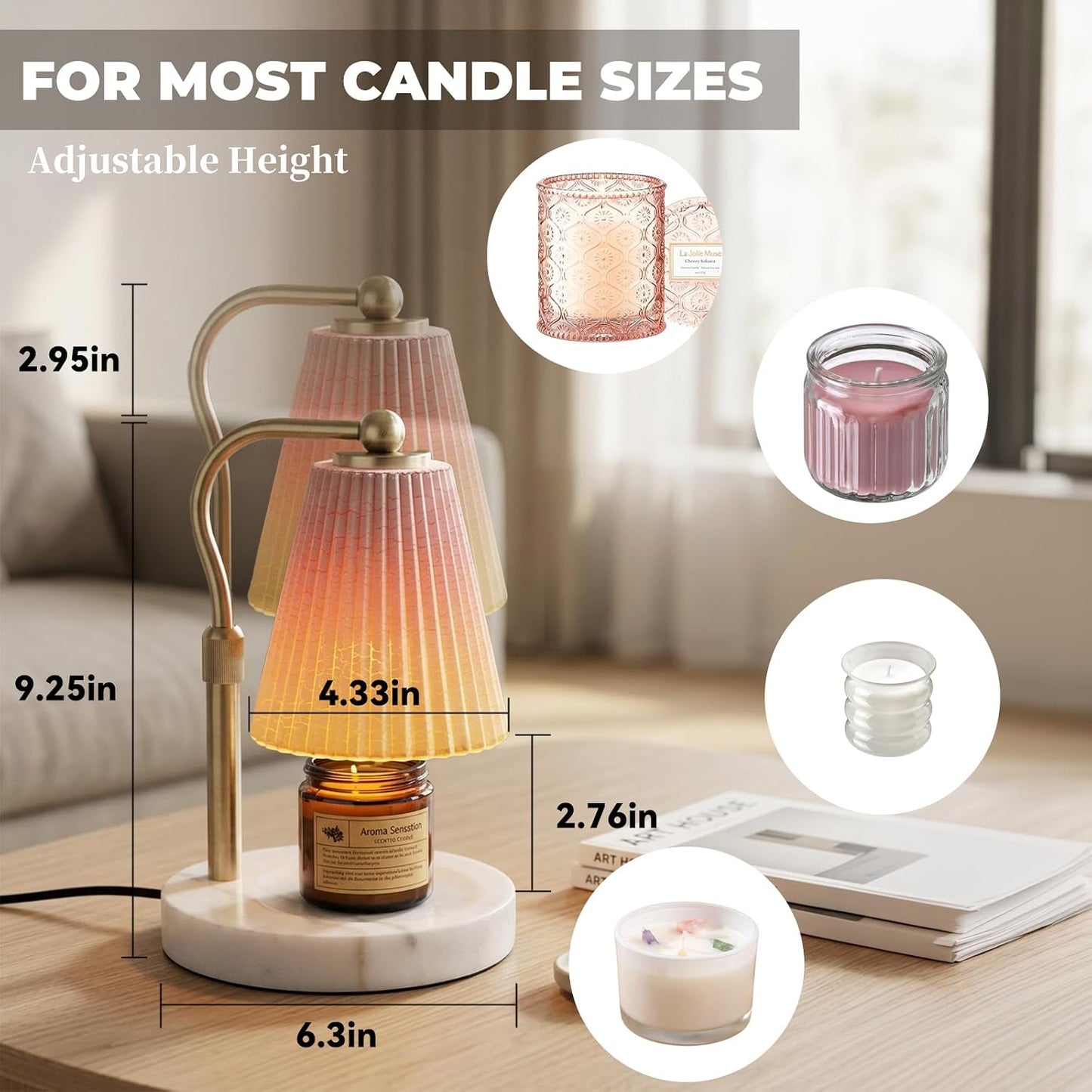 LALISU Candle Warmer Lamp with Timer and Dimmer, Vintage Electric Melter Candle with 2 Bulbs, Melter Scented Height Adjustable Compatible with Jar Candles, House Warming Gifts (Black)