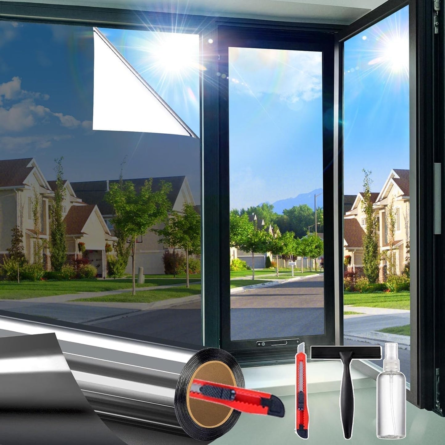 Frosted Glass Window Privacy Film Decorative with Tools, 2 Way Frosting Privacy Film for Glass Door, Static Cling Tint for Home Anti-UV, Covering Clings 23.6" by 77"