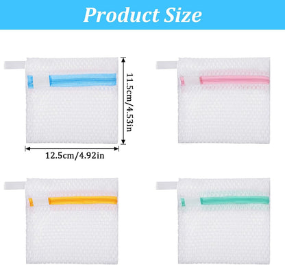 4 PCS Laundry Pod Anti-Sticking Bag Reusable Laundry Mesh Bag with Zipper Mini Pods Dissolution Protection Pacs Secure Holder for Detergent Pods Scent Beads Washer Safe Delicates
