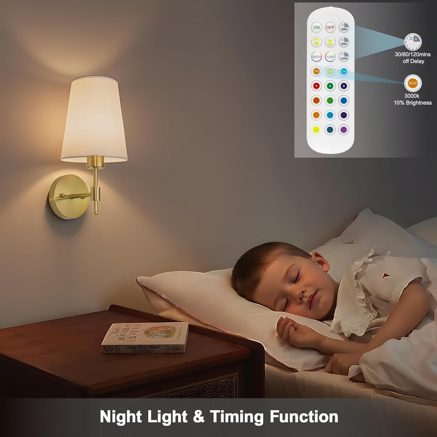 Battery Operated Wall Sconces Set of 2, Rechargeable Gold Wall Sconce with Remote Control, 12 Colors RGB Magnetic Bulb, Wireless Battery Wall Lamp for Bedroom Living Room Hallway