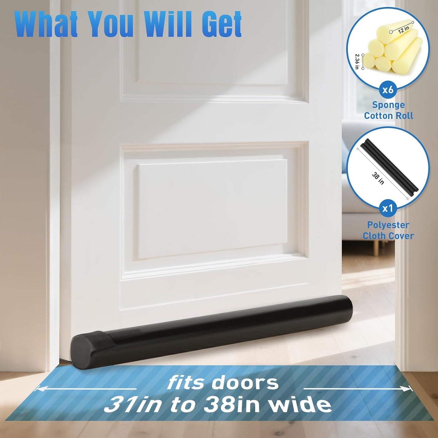 BlissTrends Door Draft Stopper Covers Gaps up to 2.36", Draft Stopper for Bottom of Door Soundproof, Windproof, Dustproof, Block Light, Insect Resistant, Under Door Draft Stopper 36 Inch (Black)