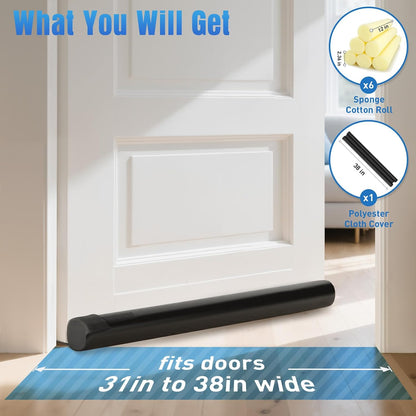 BlissTrends Door Draft Stopper Covers Gaps up to 2.36", Draft Stopper for Bottom of Door Soundproof, Windproof, Dustproof, Block Light, Insect Resistant, Under Door Draft Stopper 36 Inch (Black)