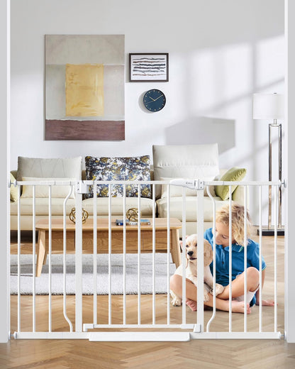 Baby Gate No Drilling, 29"-40" Auto Close Dog Gate Indoor for Doorways & Stairs, Pressure Mounted Adjustable Pet Gate, Easy Walk Through Child Gate for Children & Pets Stroller Friendly, White