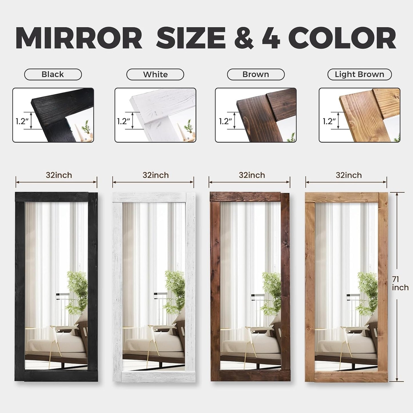 Solid Wood Full Length Mirror - 65"x22" Arched Floor Mirror, Free Standing & Wall Mounted - Elegant Design for Bedroom, Dressing Room, Hallway, Brown