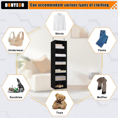 Hanging Closet Organizer 3-Shelf, Oxford Fabric Wardrobe Storage, Gray | Easy-mount foldable design holds clothes, handbags, shoes & accessories; washable Oxford fabric, sturdy and space-saving.