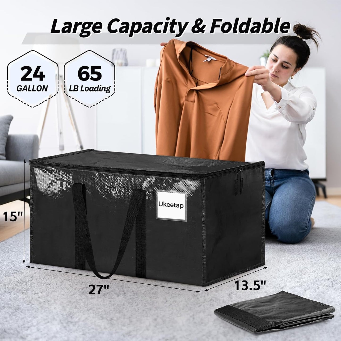 8 Pack Extra Large Heavy Duty Moving Bags, Clear Storage Bins with Lids, Reinforced Handles & Heavy-Duty Zippers Moving Boxes Storage Bags Totes for Clothes Packing, Dorms, College Supplies, Clear