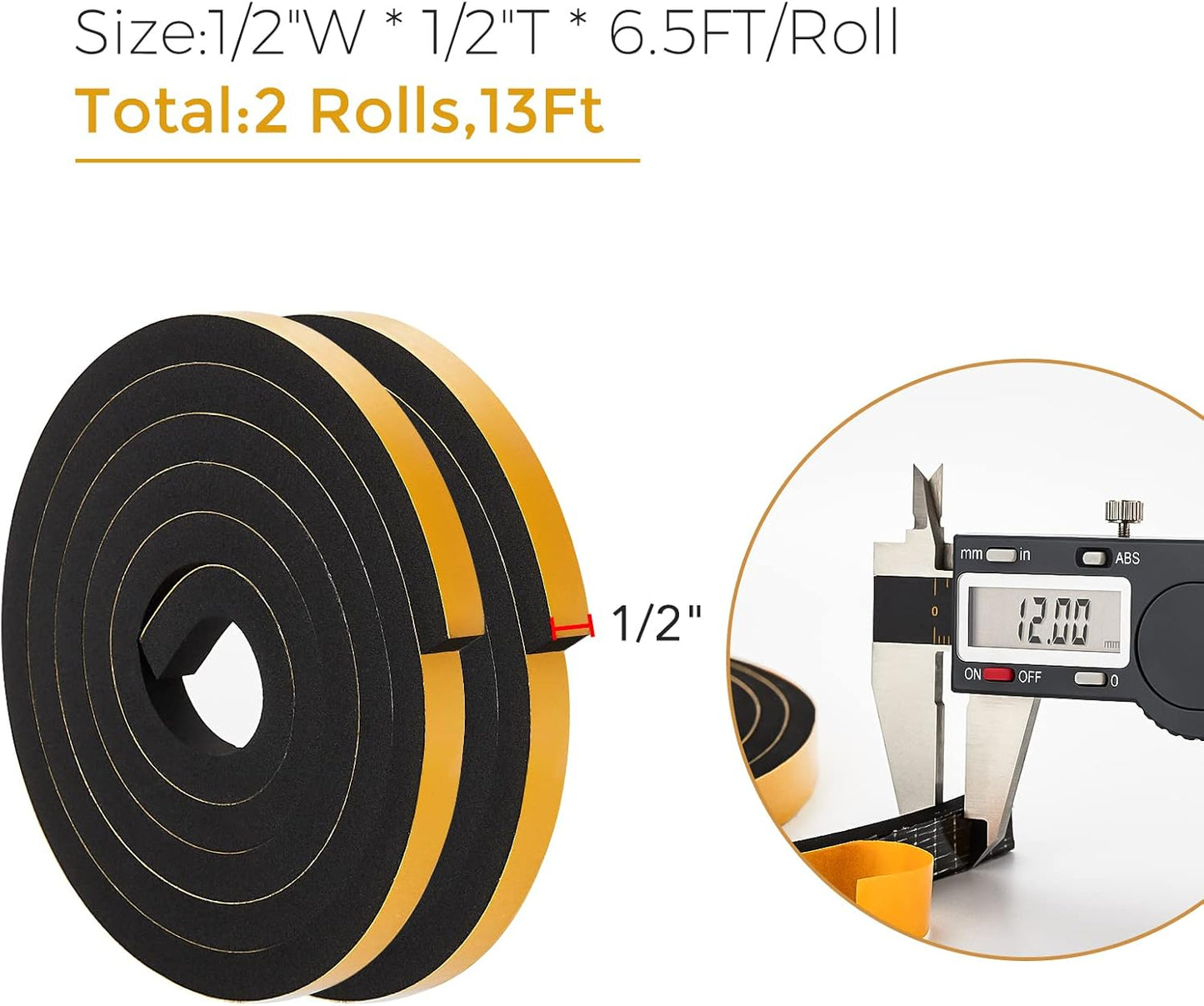 33 Feet Weather Stripping Door Seal- 1/2" Wide X 1/4" Thick Door Bottom Seal Strip High Density Foam Tape Adhesive Rubber Strip for Door Soundproofing,Window Insulation (1/2" x 1/4" x 33FT,Black)