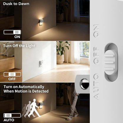 DORESshop LED Motion Sensor Night Light [2 Pack], Plug in Night Light, Dusk to Dawn Night Light Motion Sensor, 3 Level Brightness Adjustable Night Lights for Adults, Bedroom, Bathroom, Hallway, 3000K