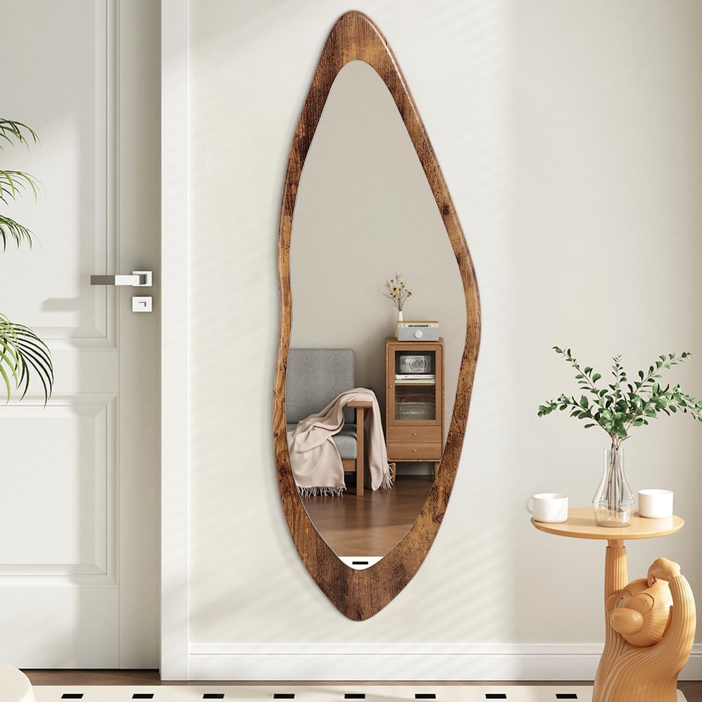 AAZZKANG Irregular Wall Mirror Full Length Black Wood Framed Large | 47"x20" Asymmetrical Full Body Mirrors for Bedroom Living Room Entryway