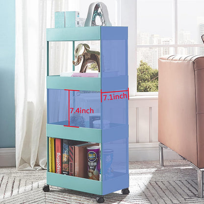 4 Tier Slim Rolling Utility Kitchen Cart Bathroom Organizer for Narrow Places Multipurpose Storage Shelve Mobile Trolley for Bedroom Laundry Office Restaurant Garage Pantry (Black)