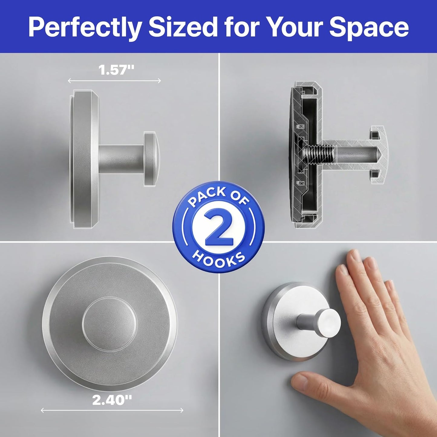 HOME SO Suction Cup Hooks for Shower & Bathroom Towel Holder 2-Pack – Suction Cups Hooks for Hanging Towels, Robes, & Coats - Tiles, Glass Door or Mirror – Shower Hooks & Towel Hooks Organizer - Black