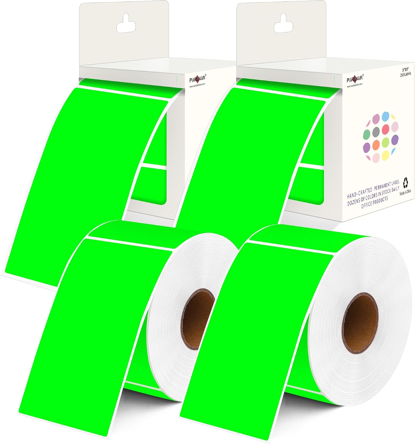 PARLAIM 3 x 5 inch Rectangle Sticker Labels, 250PCS Adhesive Color Coding Stickers for Moving Box Inventory Label, Fluorescent Green