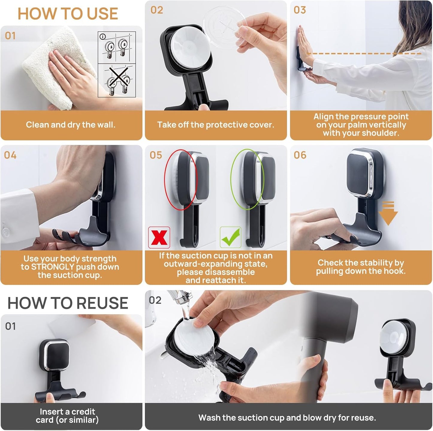 LEVERLOC Razor Holder for Shower 2 Pack, Powerful Suction Cup Shower Hooks for Towel, Loofah, Razor, Squeegee, Damage-Free Wall Hooks, Shaver Holder for Bathroom, Easy to Install and Reuse, White