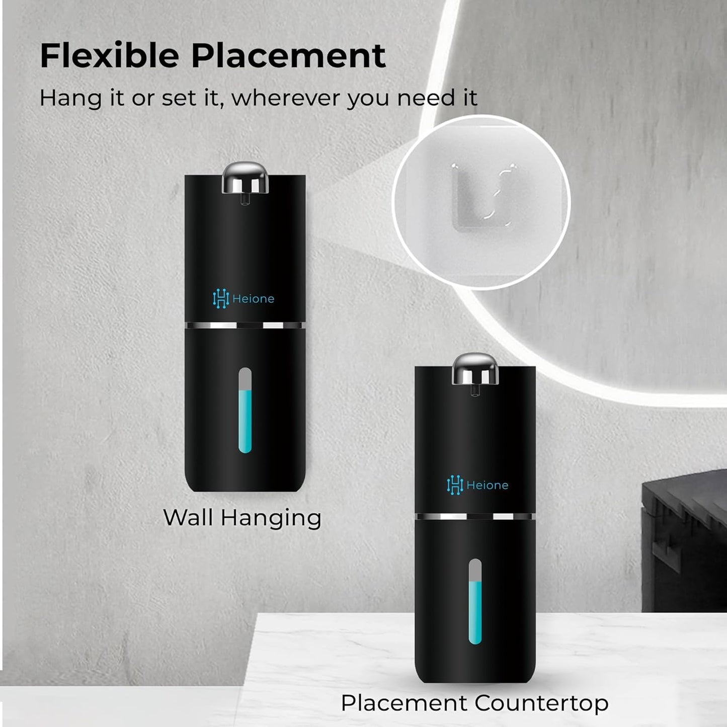 Automatic Touchless Foam Soap Dispenser - USB-C Rechargeable Foaming Soap Pump, IPX5 Waterproof for Bathroom & Kitchen, 12.8oz, Wall Mount or Countertop (Black)
