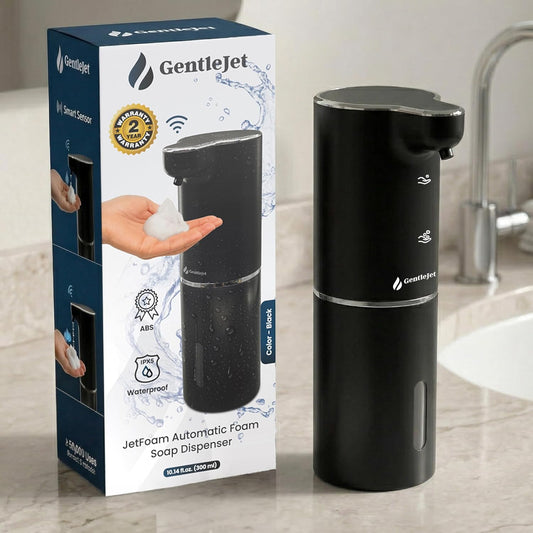 GentleJet JetFoam Automatic Foam Soap Dispenser – Touchless Sensor, USB-C Rechargeable, Adjustable Output, IPX5 Waterproof, 300 ml, Bathroom & Kitchen Countertop