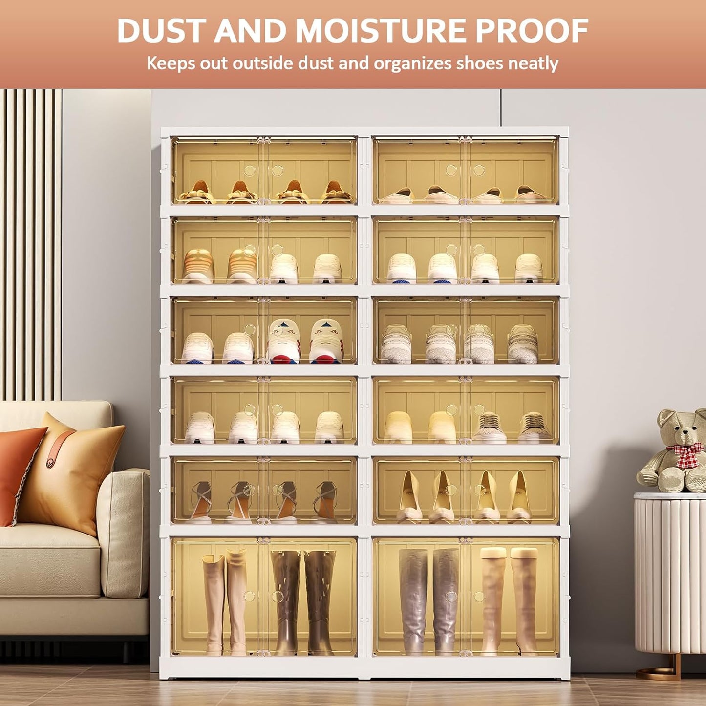 SYNCVIBE Shoe Rack Organizer for Closet Entryway Foldable Sneaker Storage Shoe, Collapsible Shoe Cabinet, Stackable Shoe Storage Cabinet with Lids for Living Room (6 Tiers 24 Pairs)