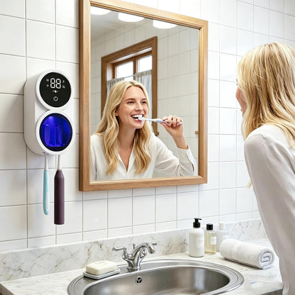 Toothbrush Sanitizer Holder – Wall Mounted Toothbrush Organizer with 60s Fast Sterilization, USB Charging, Auto-Inductive Cover, Fits Most Electric Manual & Kids Toothbrushes