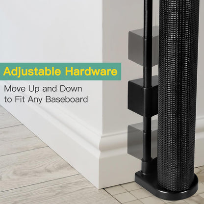 Reinforced 60" Wide Retractable Baby Gates with Upgraded Rods - Bottom Anti-Escape, 5 ft Mesh Baby Gate Retractable Dog Gate Indoor Pet Gate Retractable Stair Gate Outdoor Retractable Gate, Black