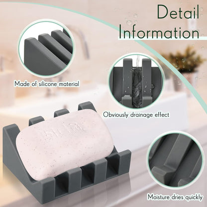 Cunhill 2 Pieces Silicone Soap Dish Self Draining Soap Dish Shower Waterfall Bar Soap Holder Tray with Drain Soap Saver for Kitchen Bathroom Accessories (Black)
