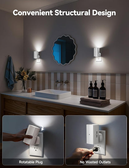 Brightown 2 Pack Night Lights Plug Into Wall, Modern Night Light with Rotating Plug, Dusk to Dawn Sensor, 0-100LM Stepless Dimming Nightlights, Home Decor for Hallway Bedroom Bathroom, Soft White