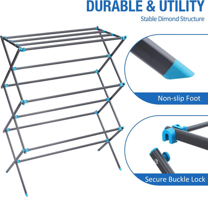 APEXCHASER Extra Large Clothes Drying Rack, Foldable & Extendable Laundry Rack with Adjustable Size (20.87"-35.43" L), Space-Saving, Rust-Resistant Frame for Indoor/Outdoor Use, White