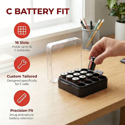 ALCYON Battery Organizer Storage Case, Battery Vault Box Container for 48pcs AA Batteries, Plastic Clear Protective Battery Holder for Travelling/Home/Office (Black, Large)