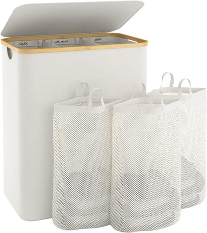 Hampers for Laundry Basket with Lid, 160L Extra Large 3 Section Clothes Divided Organizer for Bedroom, Laundry Room, Dirty Clothing Hamper, Black
