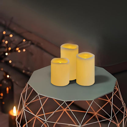 Flickering flameless Candles, Battery Operated Candles with Remote, led Pillar Candles，Electric Candle Set of 3，Christmas Home Wedding Birthday Decor（Ivory White） ﻿ ﻿