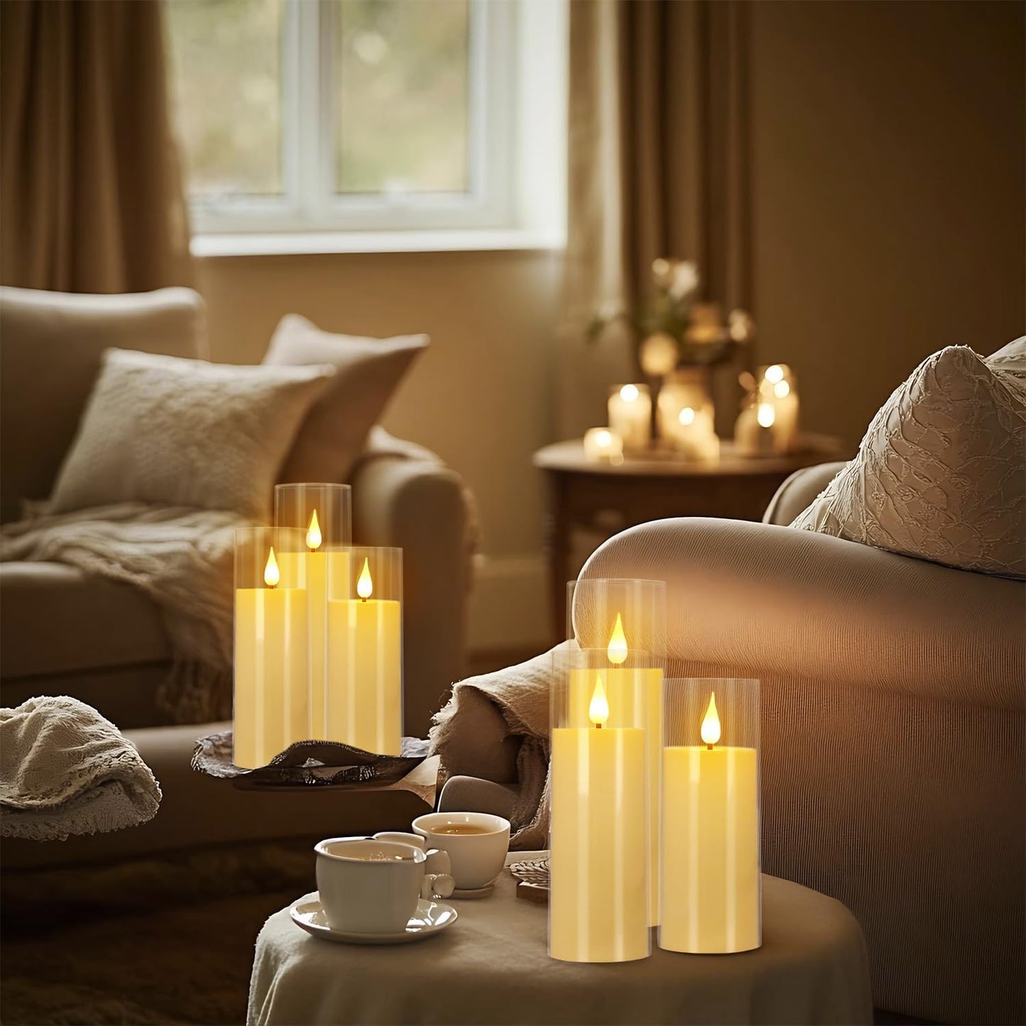 YOROXRG Set of 24 Waterproof Outdoor Flameless Candles, LED Candles with 4 Remote and Timer,(H 4" 5" 6" x D 2.2"),for Christmas,Halloween,Wedding,Festival