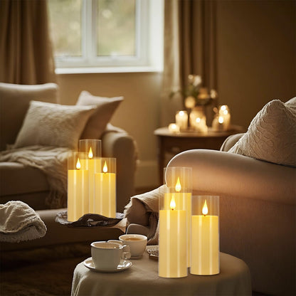 YOROXRG Set of 24 Waterproof Outdoor Flameless Candles, LED Candles with 4 Remote and Timer,(H 4" 5" 6" x D 2.2"),for Christmas,Halloween,Wedding,Festival
