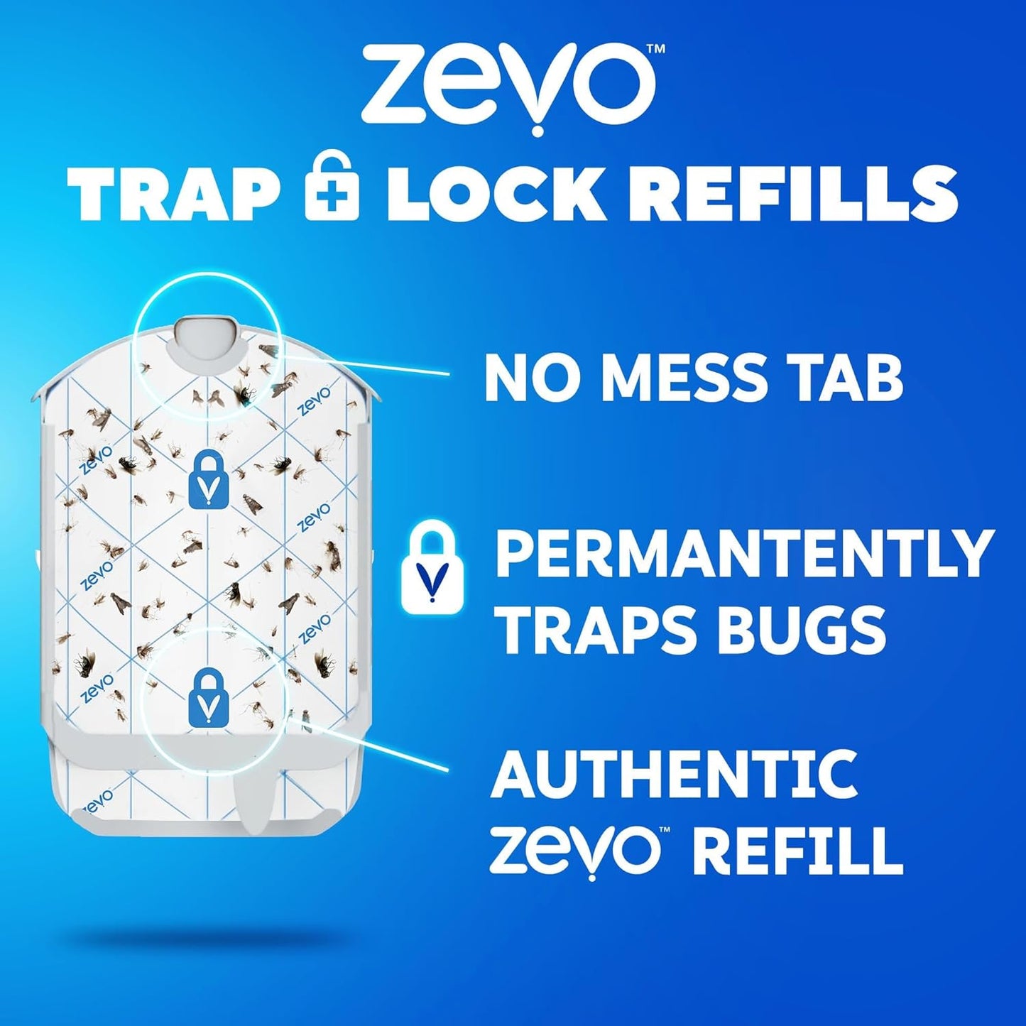 Zevo Flying Insect Trap Official Refill Cartridges - Fits Zevo Trap and MAX Indoor Fly Trap, Trap+Lock Technology Fly Trap Refill for Gnats, House Flies & Fruit Flies (8 Official Refill Cartridges)
