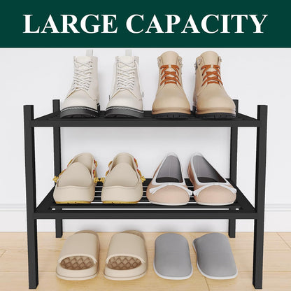 Smiry Bamboo Shoe Rack, 3 Tier Free Standing Wooden Shoe Organizer, Stackable Wood Shoe Storage Shelf for Closet, Entryway, 5 Horizontal Slats, 26.8"x11"x18.3", Natural