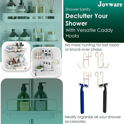 White Shower Caddy - 2 Pack Open Shelf Hooks for Loofah, Razor and More