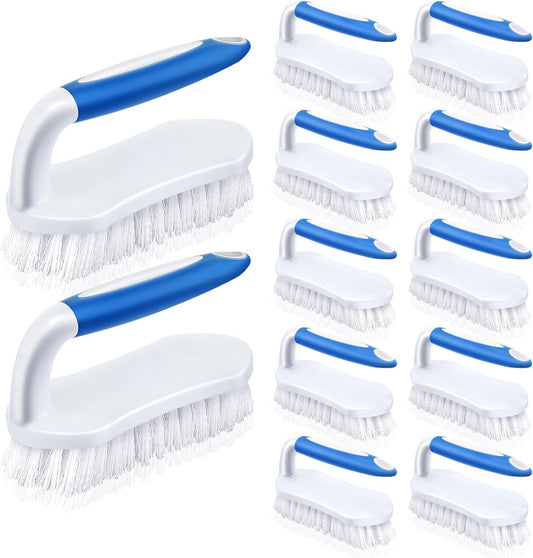 Lallisa 12 Pcs Scrub Brush for Cleaning with Handle Comfortable to Grip Heavy-Duty Flexible Stiff Bristles Scrubber Brushes Bulk for Shower Bathroom Carpet Kitchen Floor Tiles (Gray)