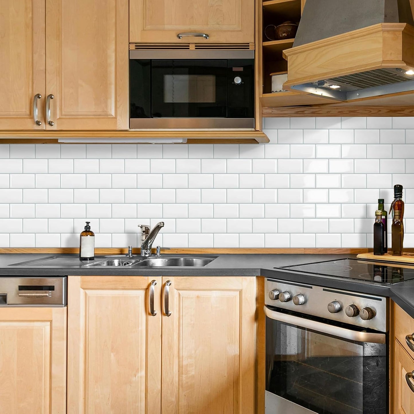 White Peel and Stick Backsplash Subway Tile 3D Brick Self Adhesvie Wall Tiles for Kitchen Bathroom Thick (10-Sheet, 12"×12") | Metro,Thick,Sticky,for Kitchen Splashbacks,Bathroom, (12"×12")