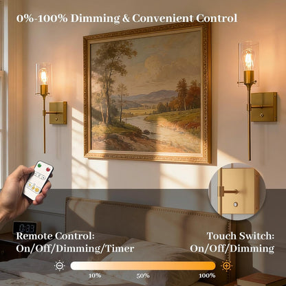 Wireless Wall Sconces with Remote Control, Black Battery Operated Wall Sconces Set of 2, Rechargeable Dimmable Wall Light for Bedroom Living Room Bathroom Hallway Entryway Stairwell,3 Colors