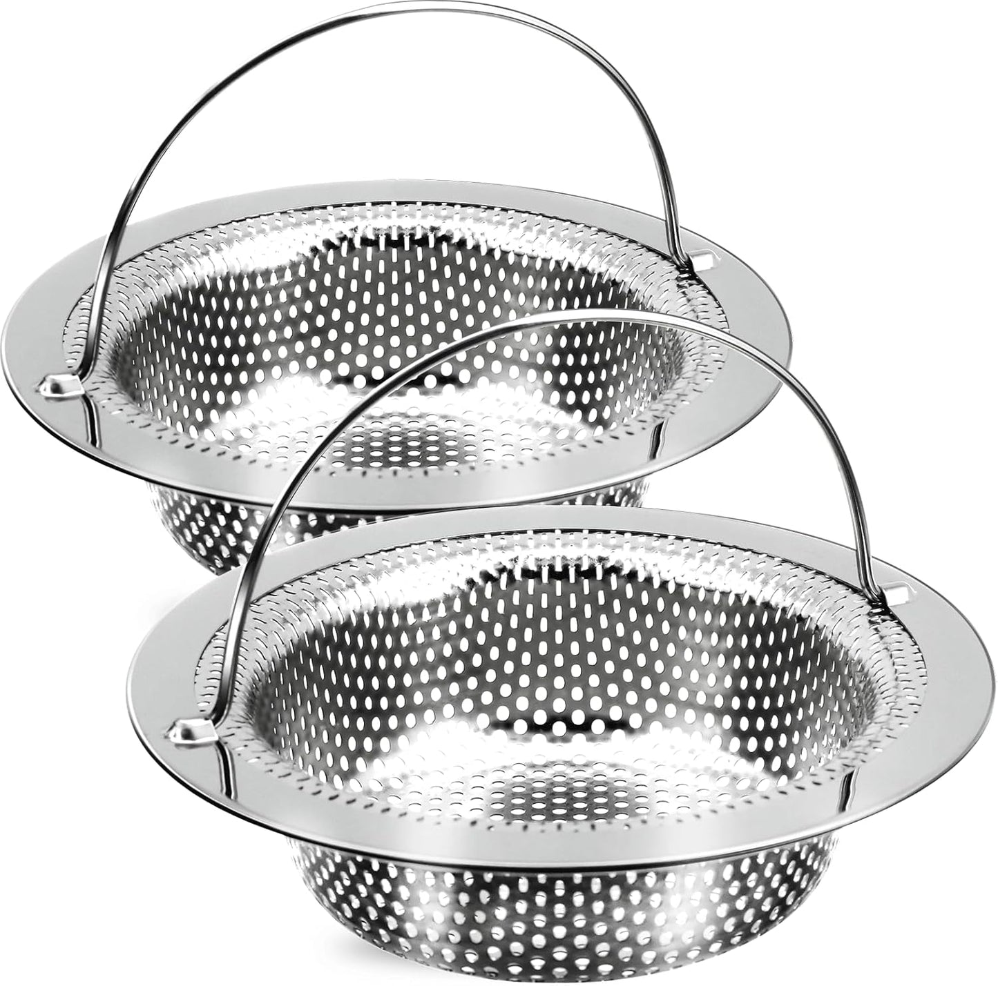 2 Pack Kitchen Sink Drain Strainer with Handle, Stainless Steel Large Kitchen Sink Drain Basket Food Catcher, Outer Diameter 4.5 Inch, Rust Free