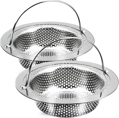 2 Pack Kitchen Sink Drain Strainer with Handle, Stainless Steel Large Kitchen Sink Drain Basket Food Catcher, Outer Diameter 4.5 Inch, Rust Free