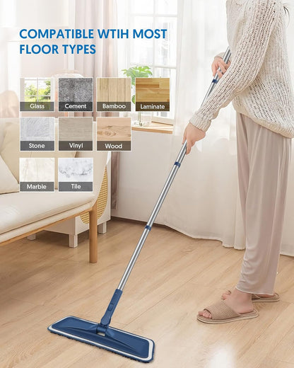 Microfiber Mops for Hardwood Floor Cleaning - BPAWA Flat Floor Mop with 4 Washable Pads for Laminate Wood Tile Vinyl Home Kitchen Bathroom - 59" Adjustable Handle