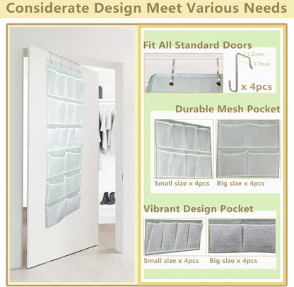 2 Pack- 12 Pocket Over Door Hanging Storage Organizer with 4 Kinds Pouch,Back of Closet Hanging Shelf Storage Organization for Sock,Hat,Underwear,Behind Door Caddy in Bedroom,Bathroom,Entrance,Dorm,RV