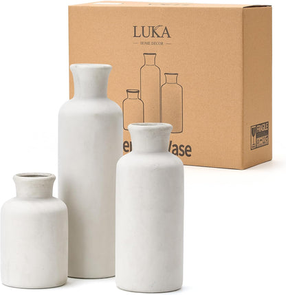 LUKA Ceramic Rustic Farmhouse Vase,Terracotta Vases for Decor,Vase Set of 3,Vases for Your Bedroom,Office,Living Room,Fireplace,Bookshelf Decor,Housewarming 10+7.5+5 Inch