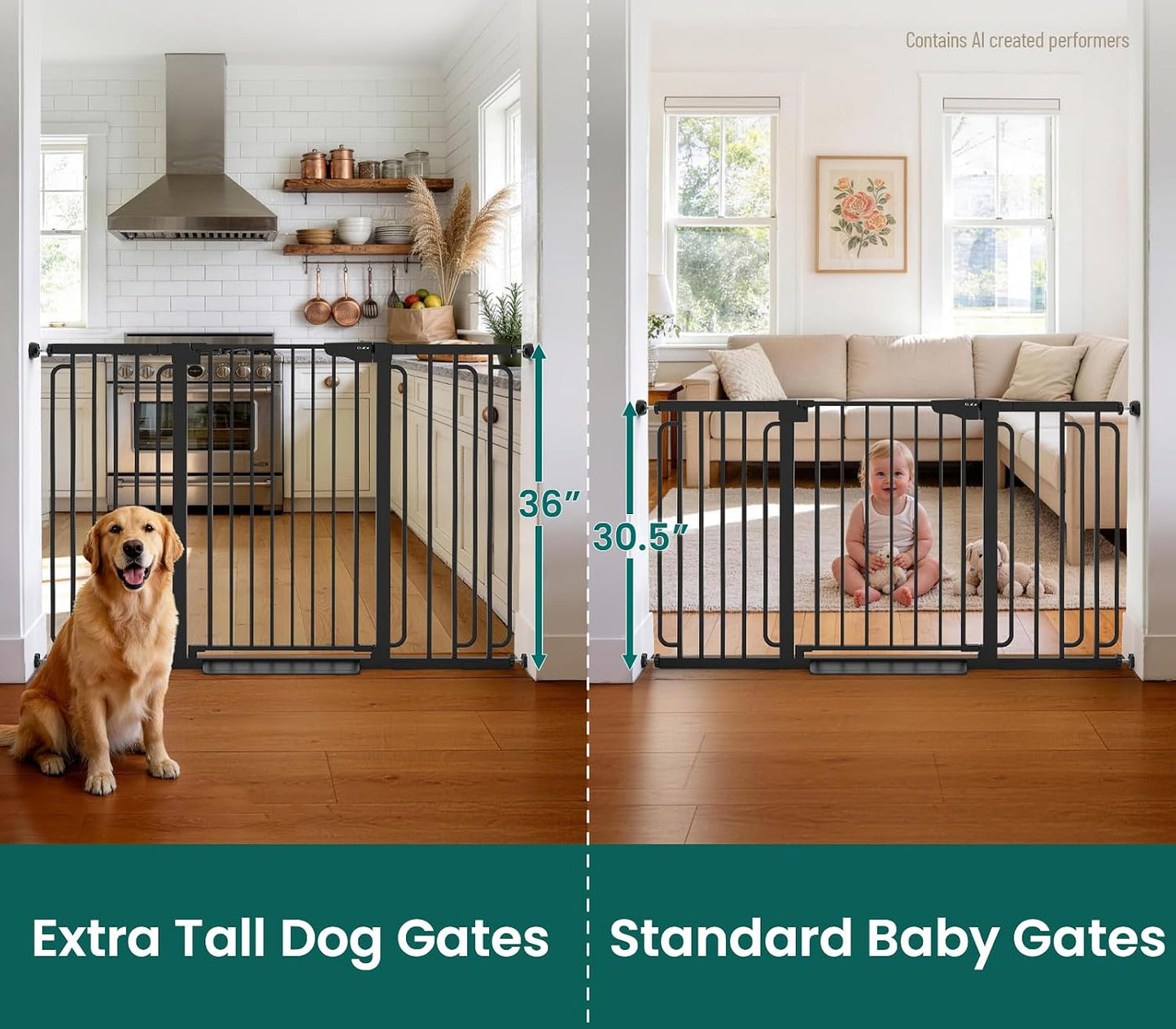Cumbor 30-46" Baby Gate for Stairs, Mom's Choice Awards Winner-Auto Close Dog Gate for The House, Gifts for Mom, Easy Install Pressure Mounted Pet Gates for Doorways, Black