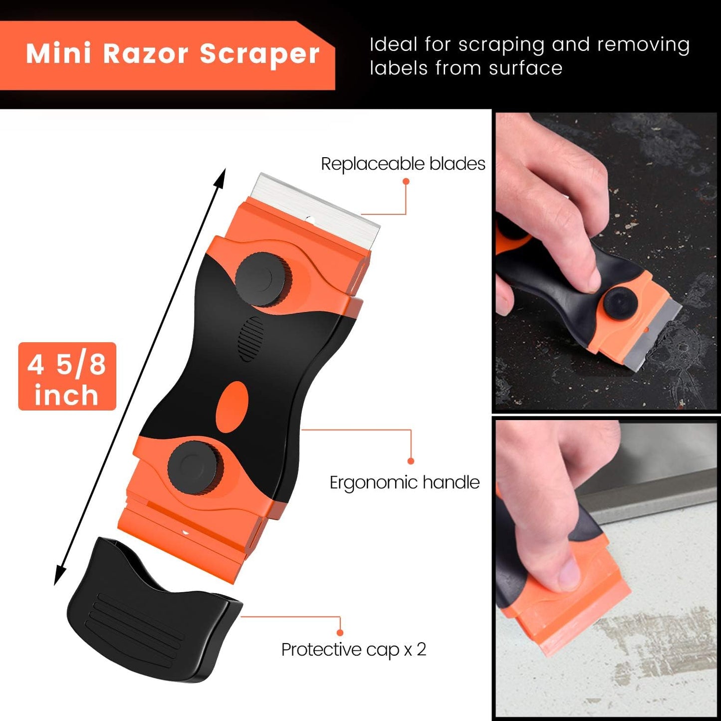 DEKEones Razor Blade Scraper, Long Handled Scraper Tool with 10 Extra Replacement Blades, Razor Scraper Remover for Cleaning Sticker, Paint, Caulk from Window, Car, Glass, Windshield, Stove