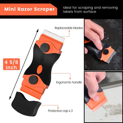 DEKEones Razor Blade Scraper, Long Handled Scraper Tool with 10 Extra Replacement Blades, Razor Scraper Remover for Cleaning Sticker, Paint, Caulk from Window, Car, Glass, Windshield, Stove