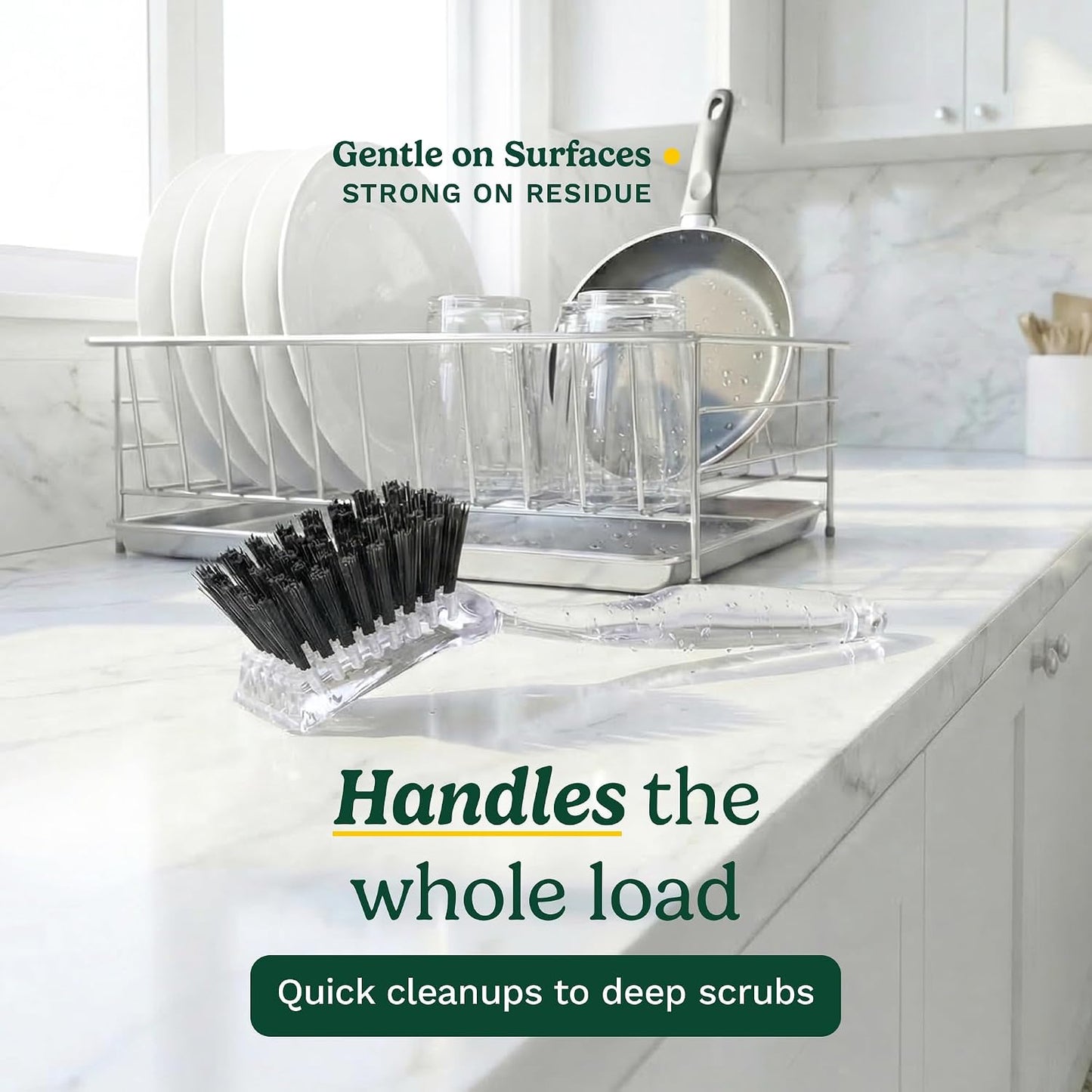 Cuisinart Dish Brush with Handle 2 Pack – Kitchen Scrub Brush for Dishes, Pots & Pans, Non-Scratch Dish Scrubber, Firm Bristles for Sink & Cookware, Comfortable Grip for Everyday Cleaning