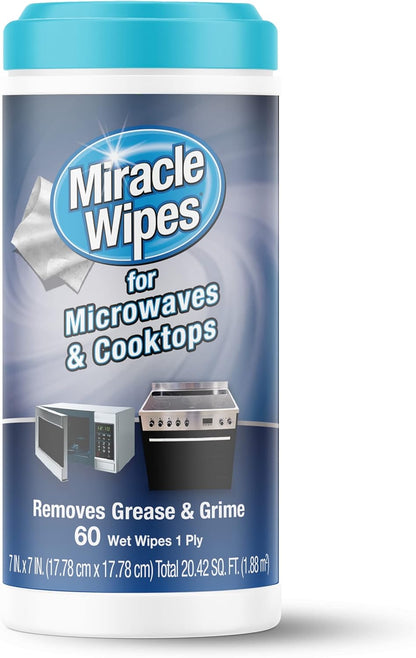 MiracleWipes for Microwaves and Cooktops, Easily Removes Food and Grime Buildup, Safe and Convenient Stove Top Cleaner, Great for Home and Kitchen Use - 30 Count