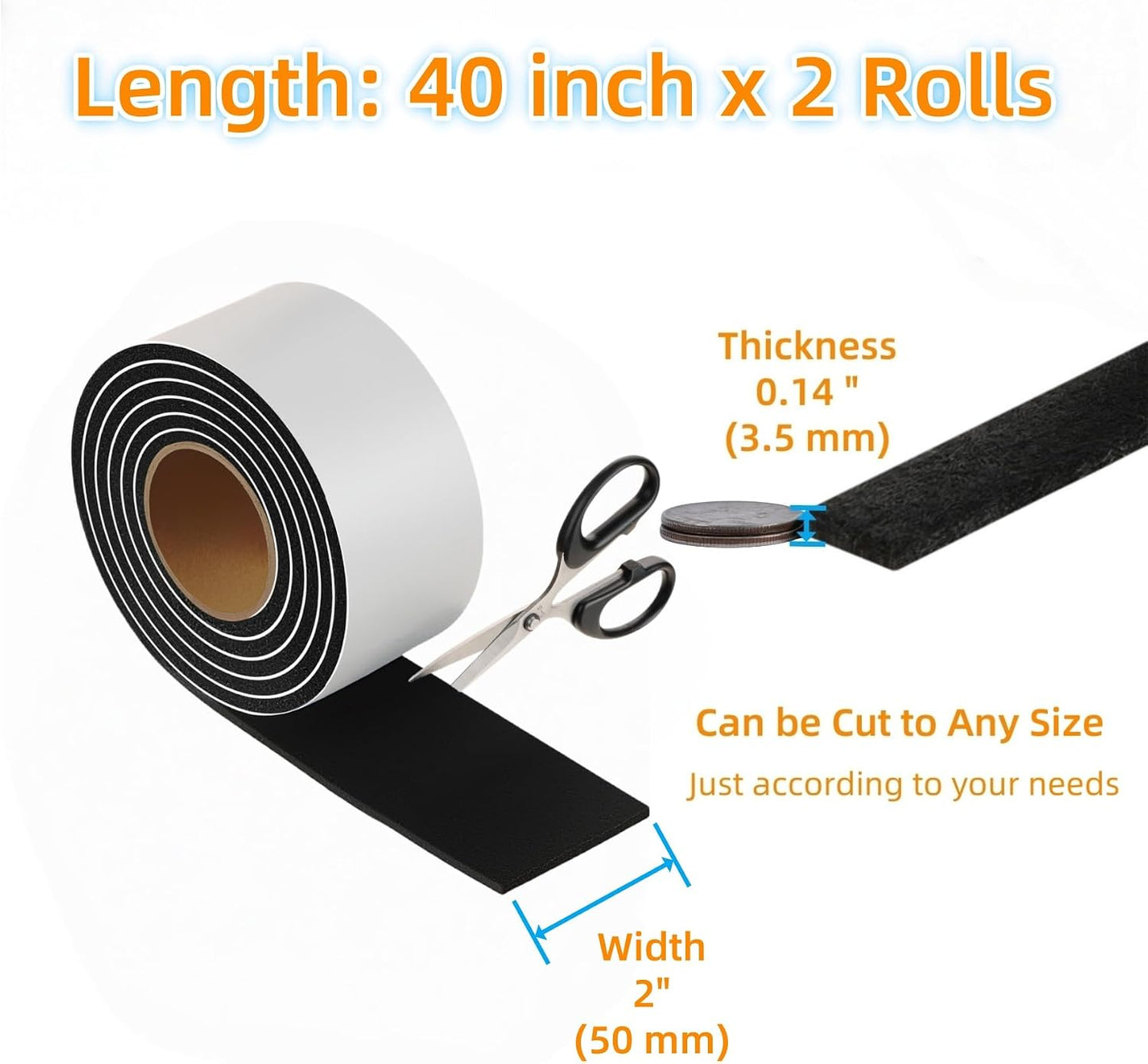 Furnigear Felt Strips with Adhesive Backing Heavy Duty Cuttable Felt Tape Roll Furniture Pads for Chair Legs - Protecting Hardwood Floors, Chair Wall Protector (Black, 80 x 0.5 x 0.14 Inch)