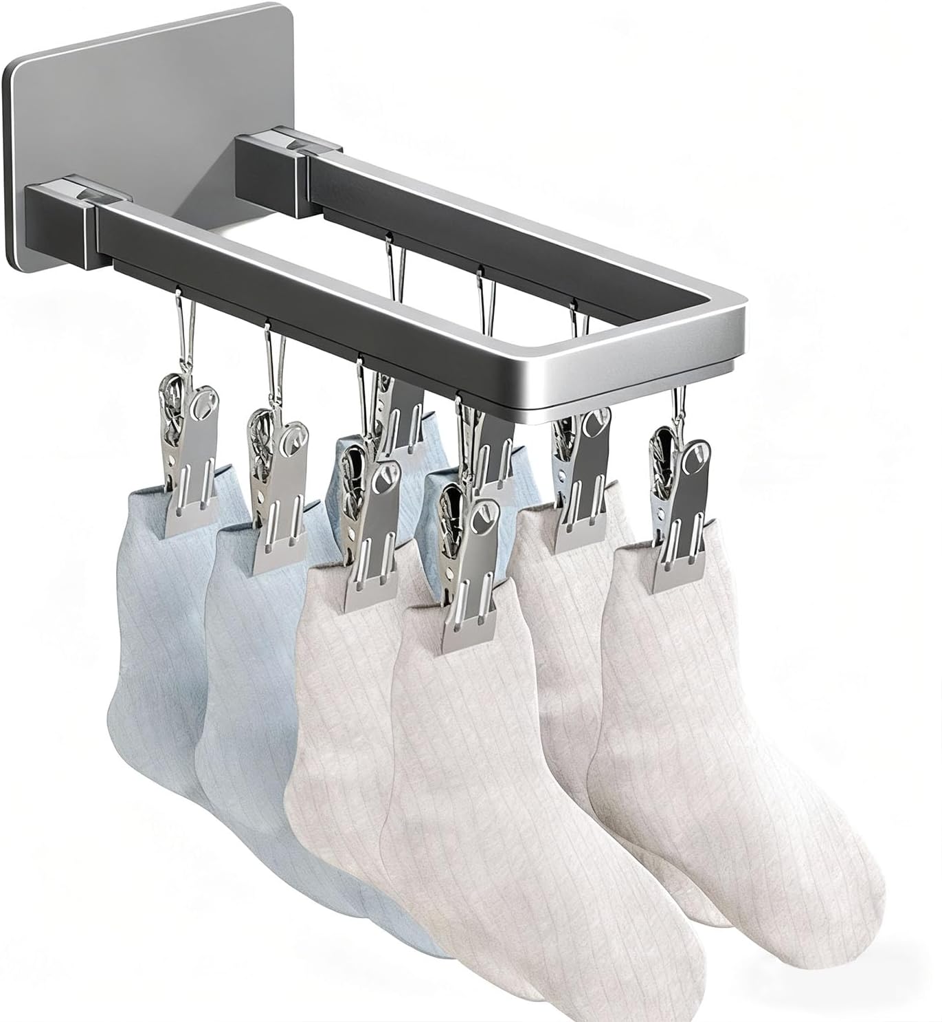 Pssopp Wall Mounted Drying Rack, Zinc Alloy Foldable Wall Clothes Rack, Space Saving Laundry Hanger 8 X 6.2 Cm for Socks Bras Underwear Towels in Laundry Room Bathroom (8 Clips (23.3cm/9.2in))