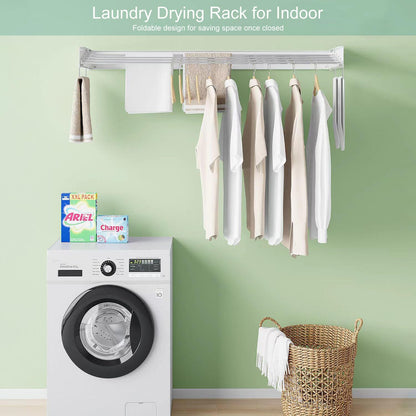 Wall Mounted Laundry Rack, Collapsible Clothes & Towel Drying Rack for Indoor & Outdoor, 40' W x 16.5 L Ft, 60 lb Capacity, White