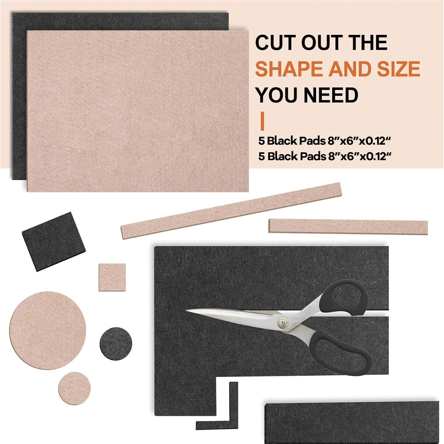 Felt Furniture Pads 10pcs 8" x 6" Adhesive Large Felt Pads, Cuttable Chair Leg Pads, Hardwood Floor Protectors for Furniture, Black